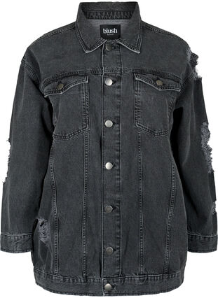 Loose fit denim jacket with worn details, Dark Grey Denim, Packshot image number 0