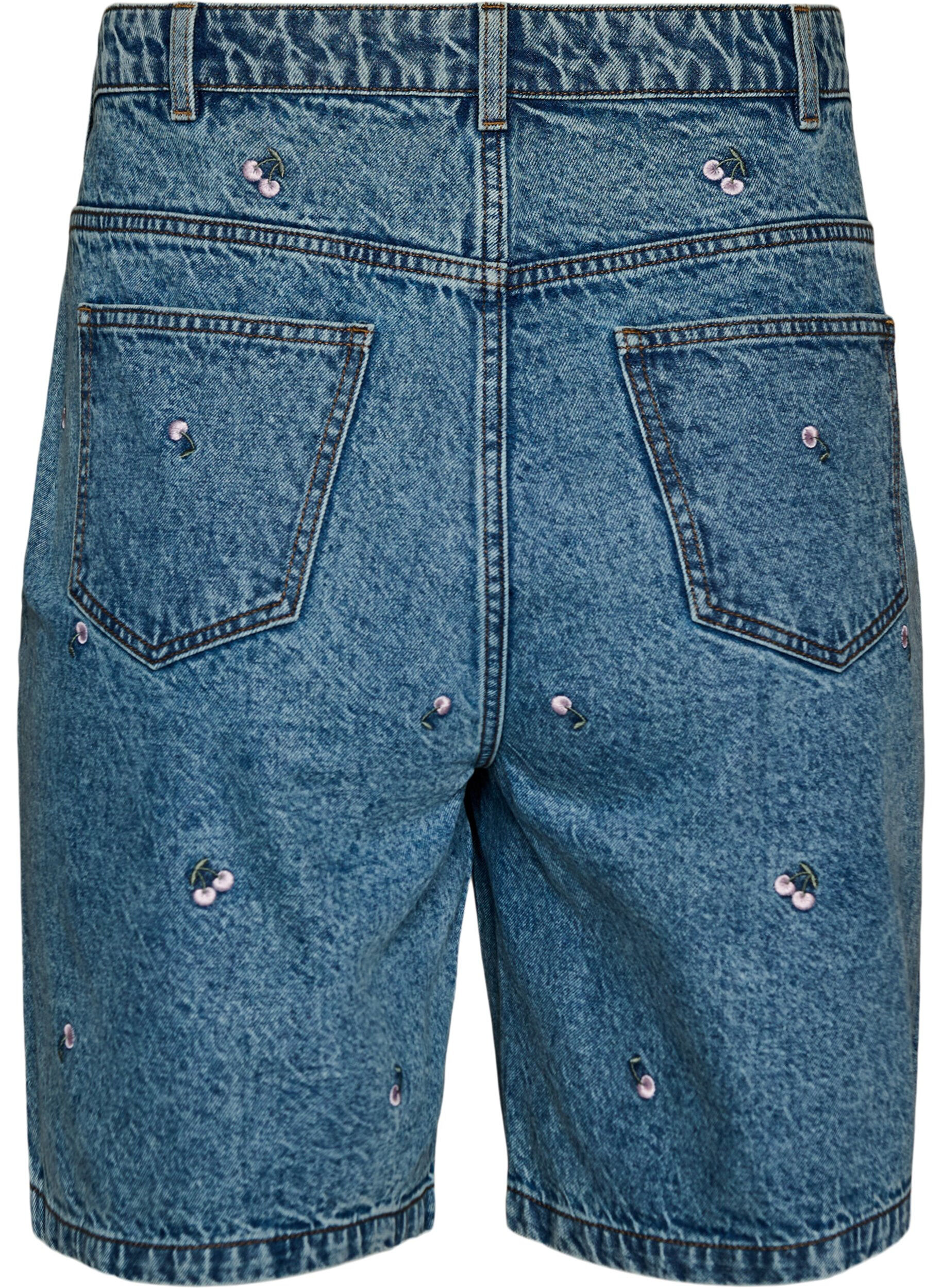 ZizzifashionHigh-waisted denim shorts with embroidered motifs, Blue, Packshot image number 1