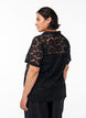 Lace blouse with a collar and V-neck, Black, Model image number 2