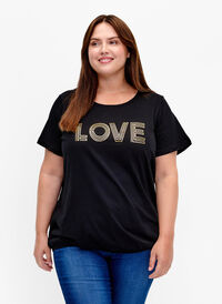 Cotton t-shirt with foil print, Black W. Love, Model
