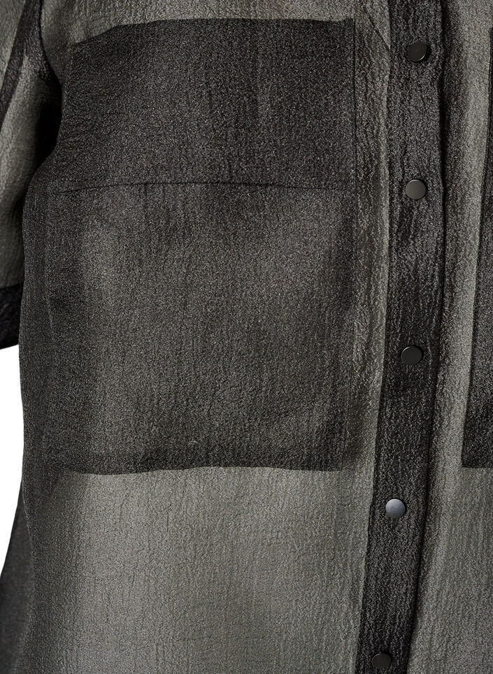 Sheer short-sleeved shirt with chest pockets, Black, Packshot image number 3