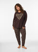 Cotton pyjama top with heart print, Brown, Model image number 1