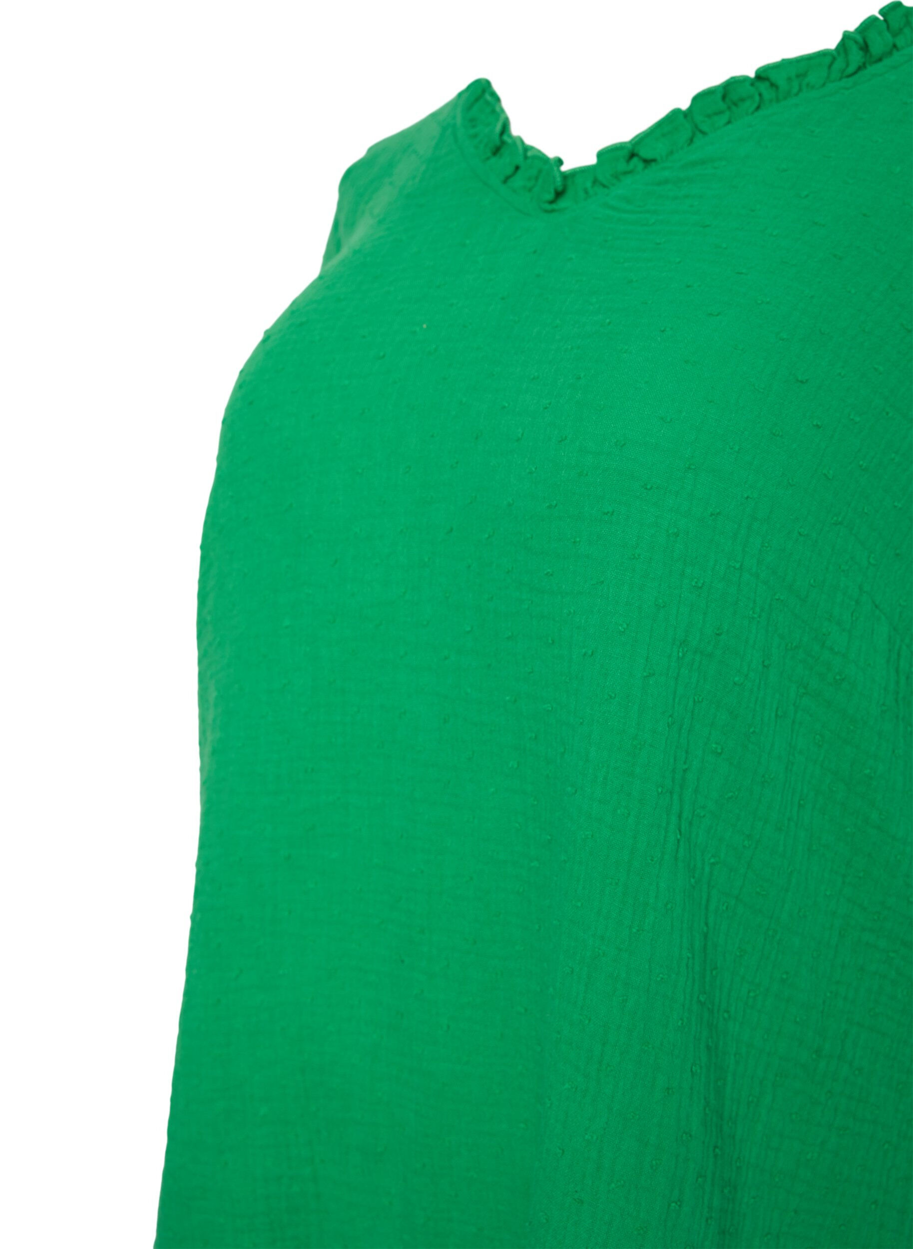 Zizzifashion Short-sleeved cotton tunic with ruffles, Bright Green, Packshot image number 2