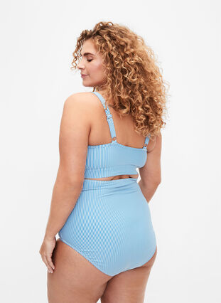 Striped bikini bottom with an extra high waist, BlueWhite Stripe AOP, Model image number 1