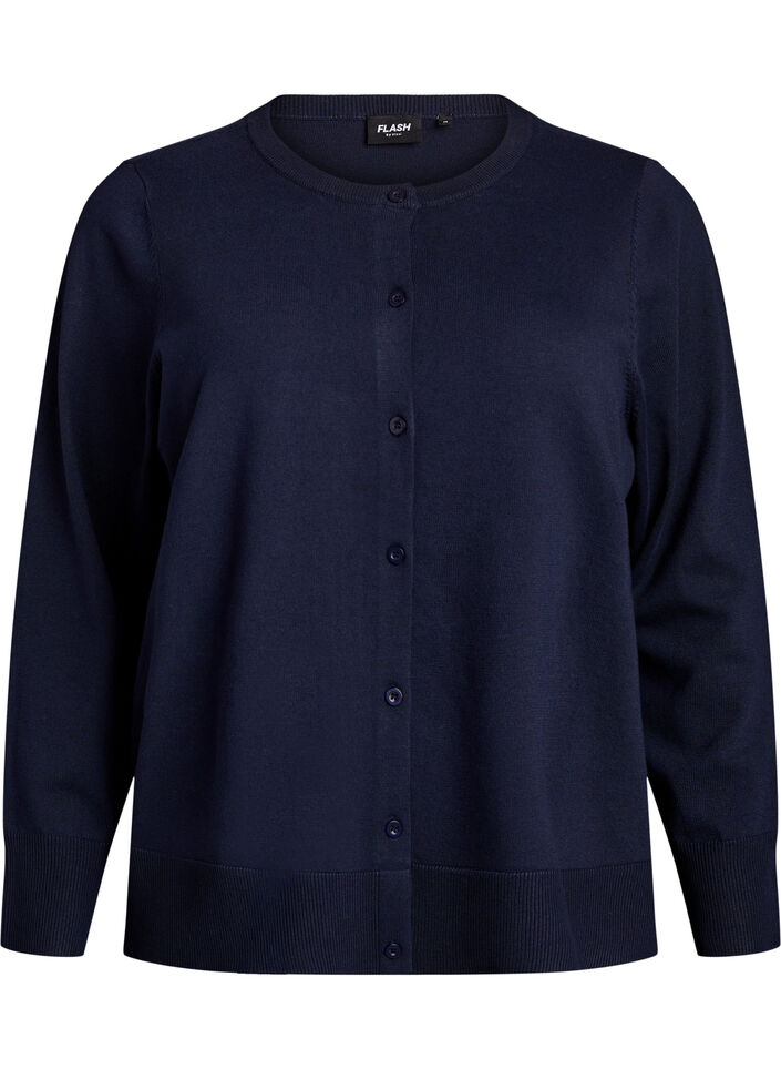 Fine-knit cardigan with round neck, Blue, Packshot image number 0