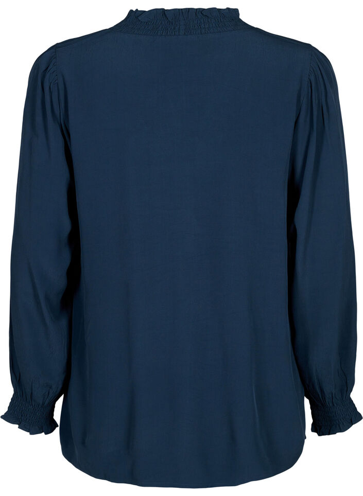 Long-sleeved shirt blouse in viscose, Total Eclipse, Packshot image number 1