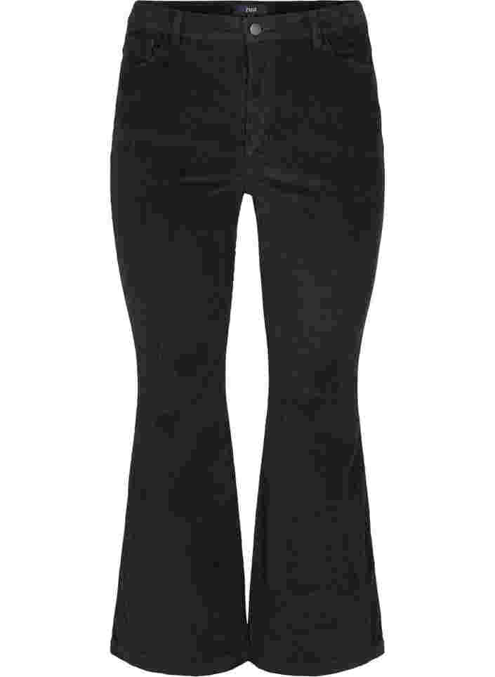 Velvet trousers with bootcut, Black, Packshot image number 0