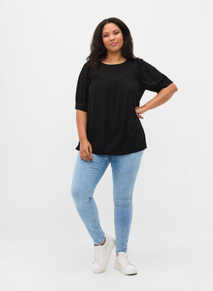 A-line blouse in viscose, Black, Model image number 3