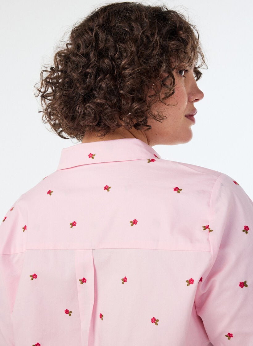 Shirt with embroidered flowers, Pink, Model image number 3