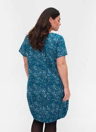 Short-sleeved, printed cotton dress, Dragonfly Paisley, Model image number 1