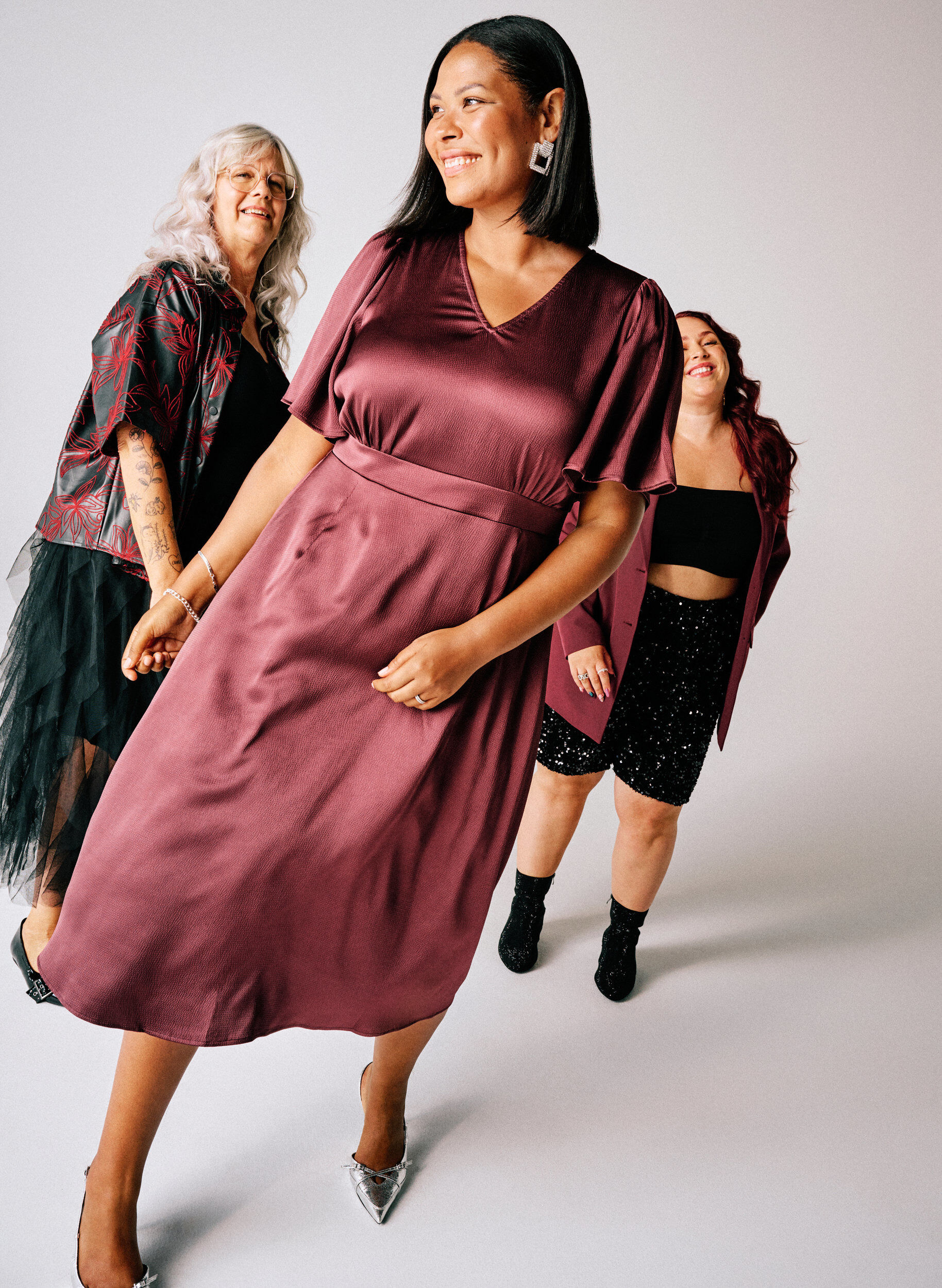 Zizzifashion Empire party dress in midi length, Dark Bordeaux, Image image number 0