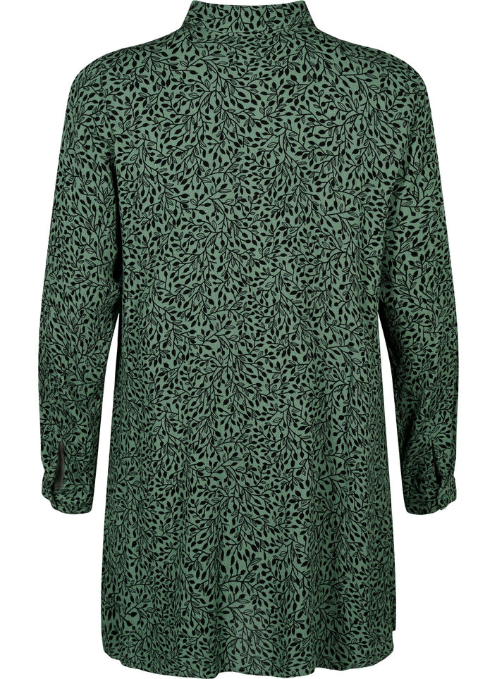 Long viscose shirt with print, Green AOP, Packshot image number 1