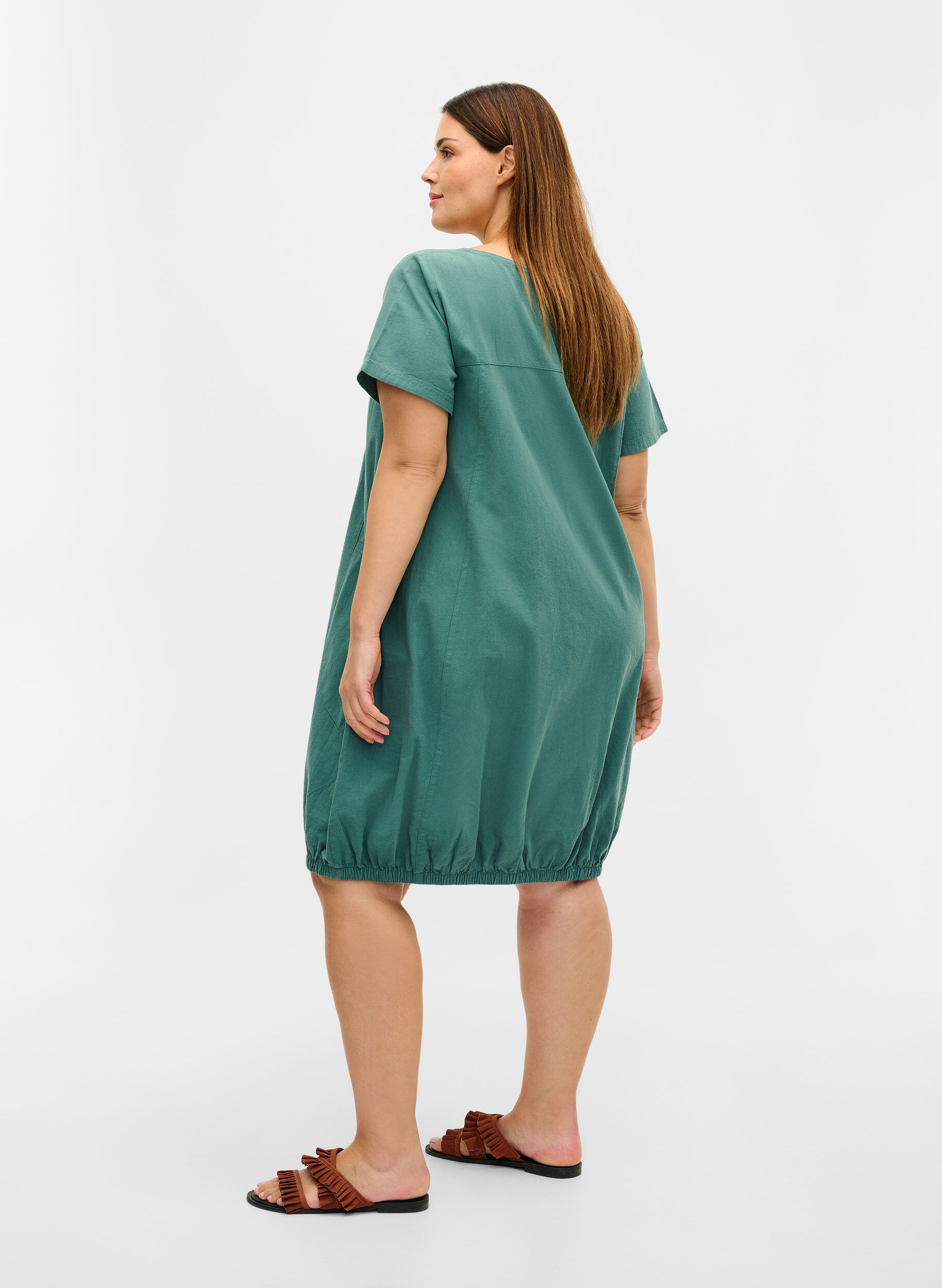 ZizzifashionShort-sleeved cotton dress, Green, Model image number 2
