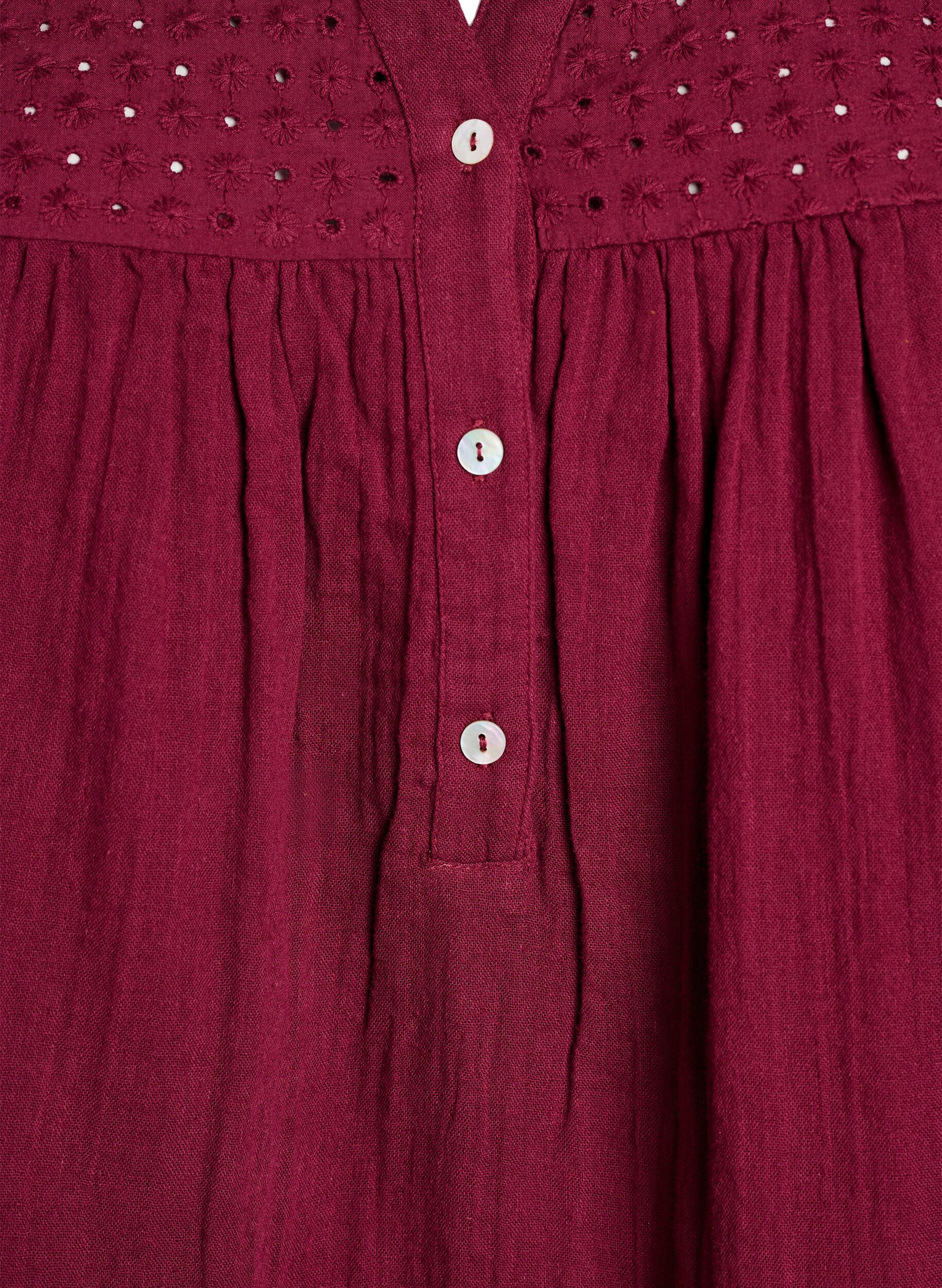 ZizzifashionBlouse in cotton muslin with broderie anglaise, Dark Bordeaux, Packshot image number 2