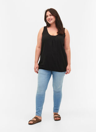 Cotton top with round neck and lace trim, Black, Model image number 2