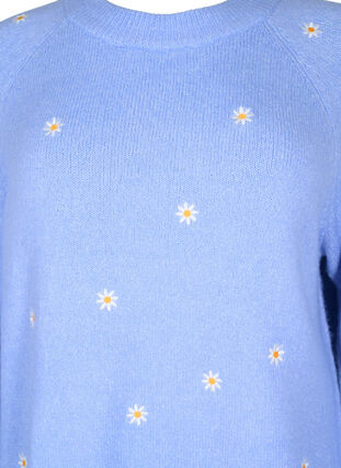 Knitted jumper with embroidery details, Lavender w. Daisy, Packshot image number 2
