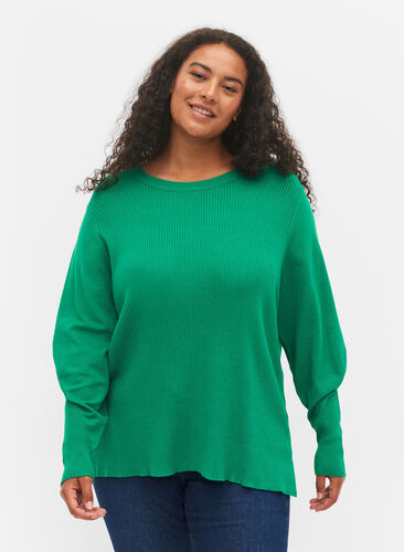 Knitted sweater in rib with slits, Jolly Green Mel., Model image number 0