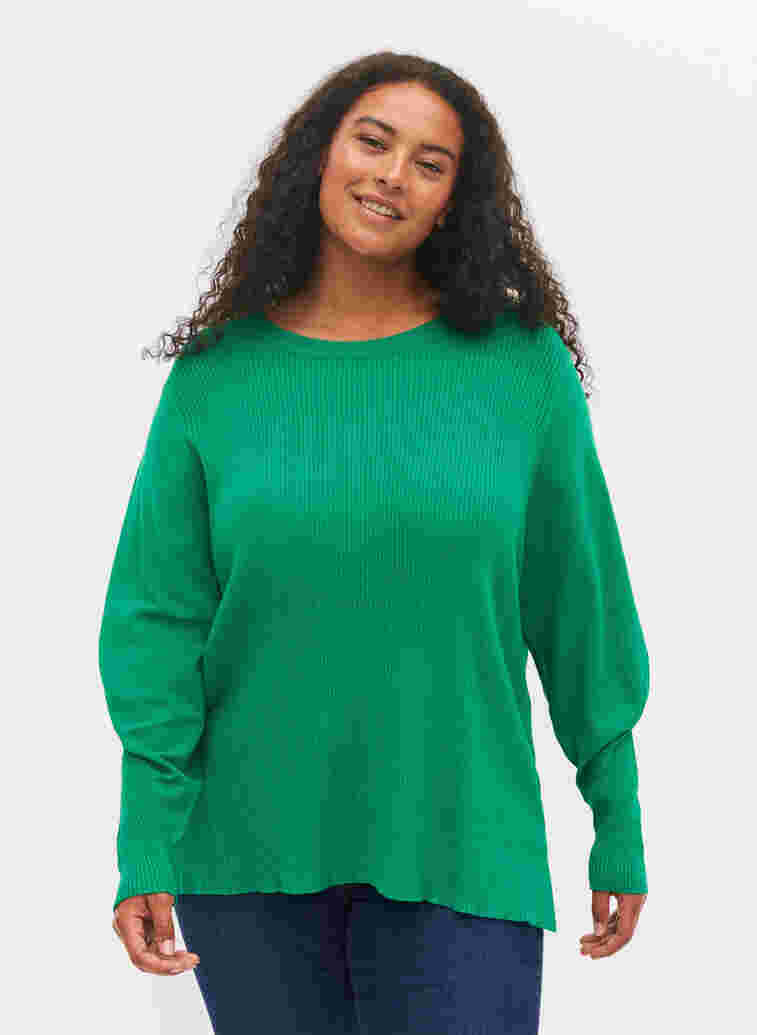 Knitted sweater in rib with slits, Jolly Green Mel., Model