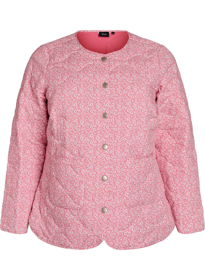 Lightweight quilted jacket with floral print, Rose, Packshot image number 0