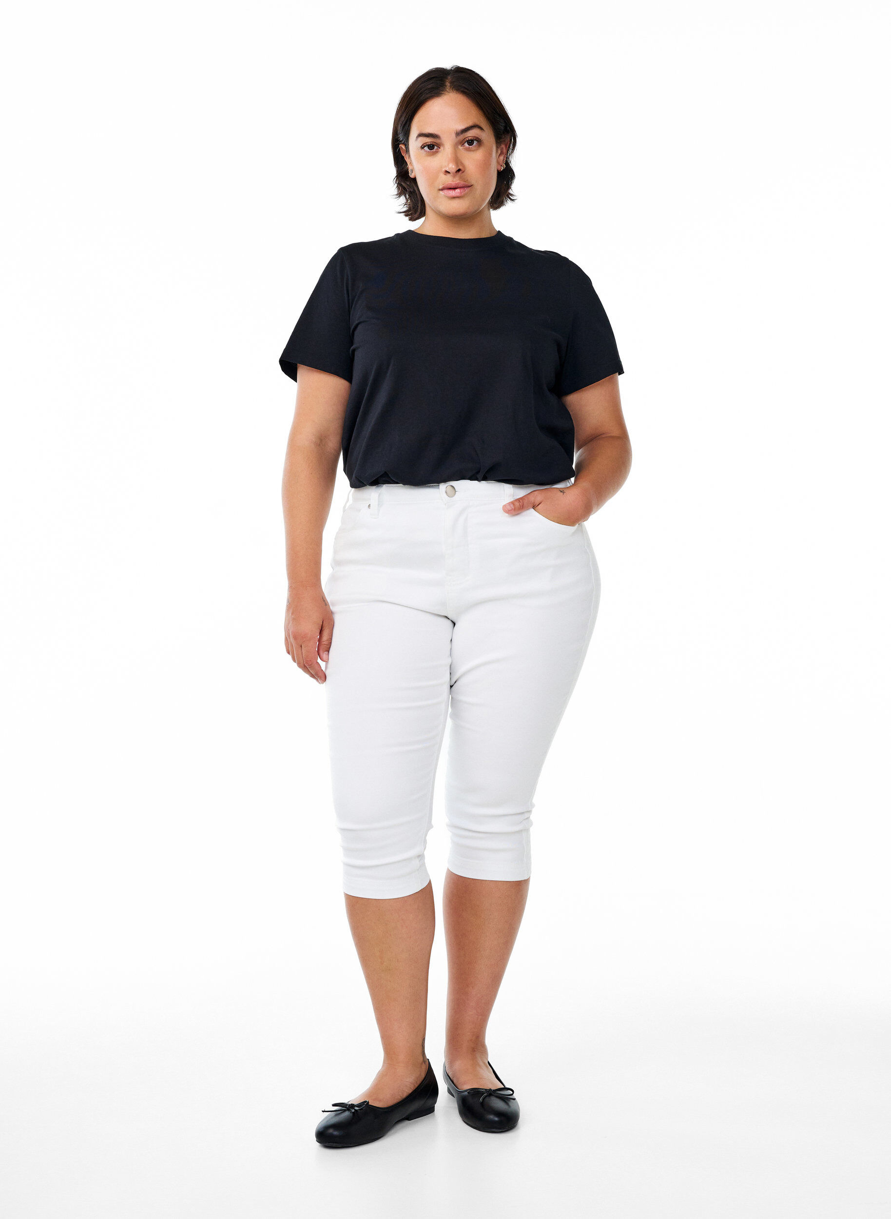 High waisted Amy capri jeans with super slim fit, White, Model