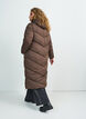 Long puffer coat with hood and pockets, Brown, Model image number 1