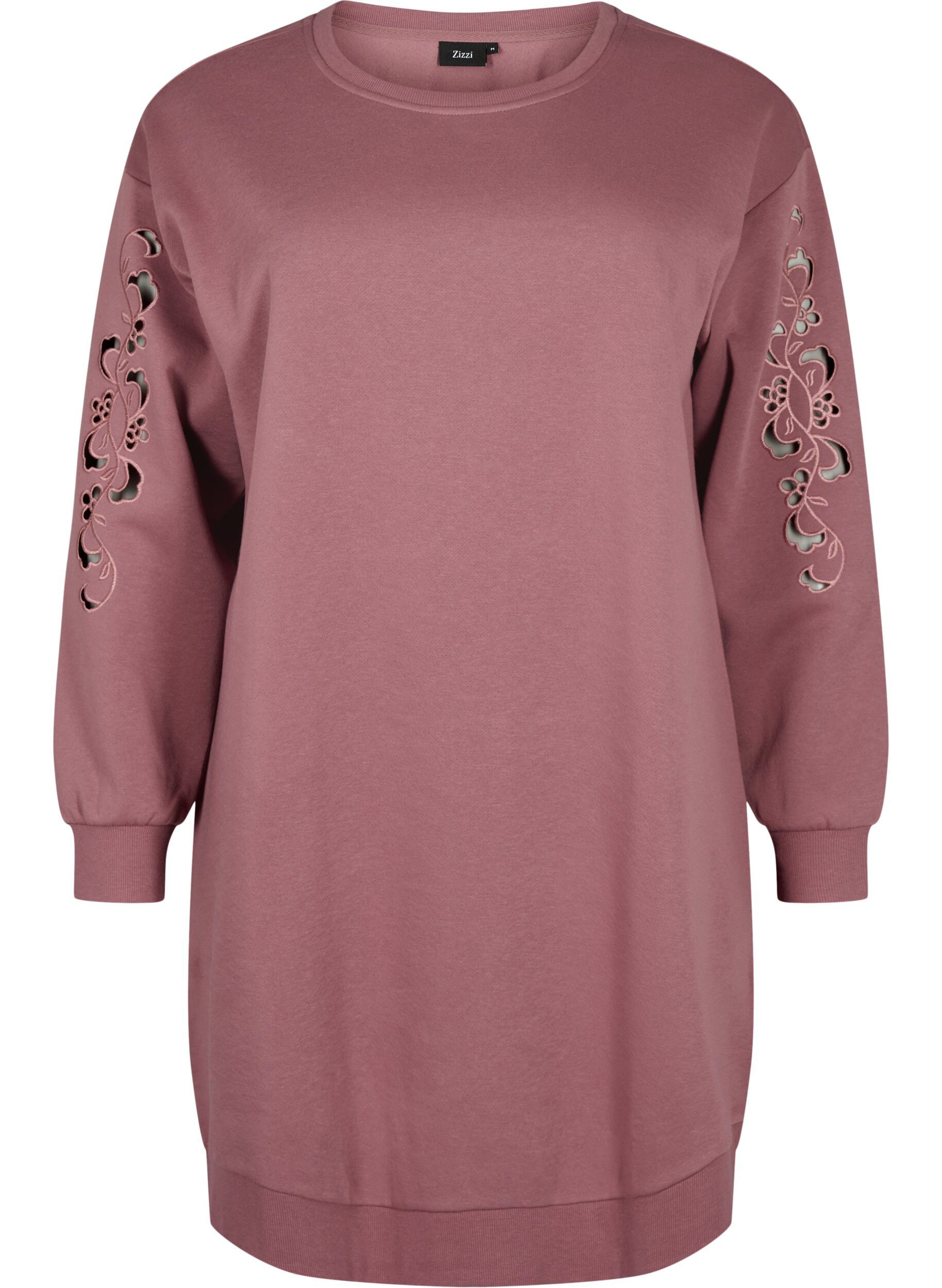 Zizzifashion Sweat dress with embroidered details, Rose Brown, Packshot image number 0