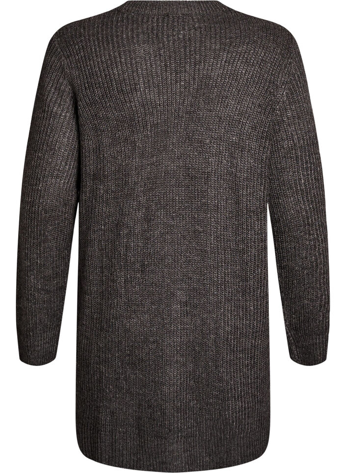 FLASH - Long rib knit cardigan with pockets, Dark Grey, Packshot image number 1