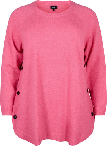 Marled knitted sweater with button details, Hot Pink White Mel., Packshot image number 0