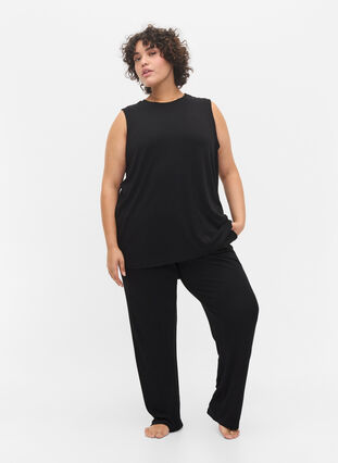 Sleeveless pyjama top in viscose, Black, Model image number 2
