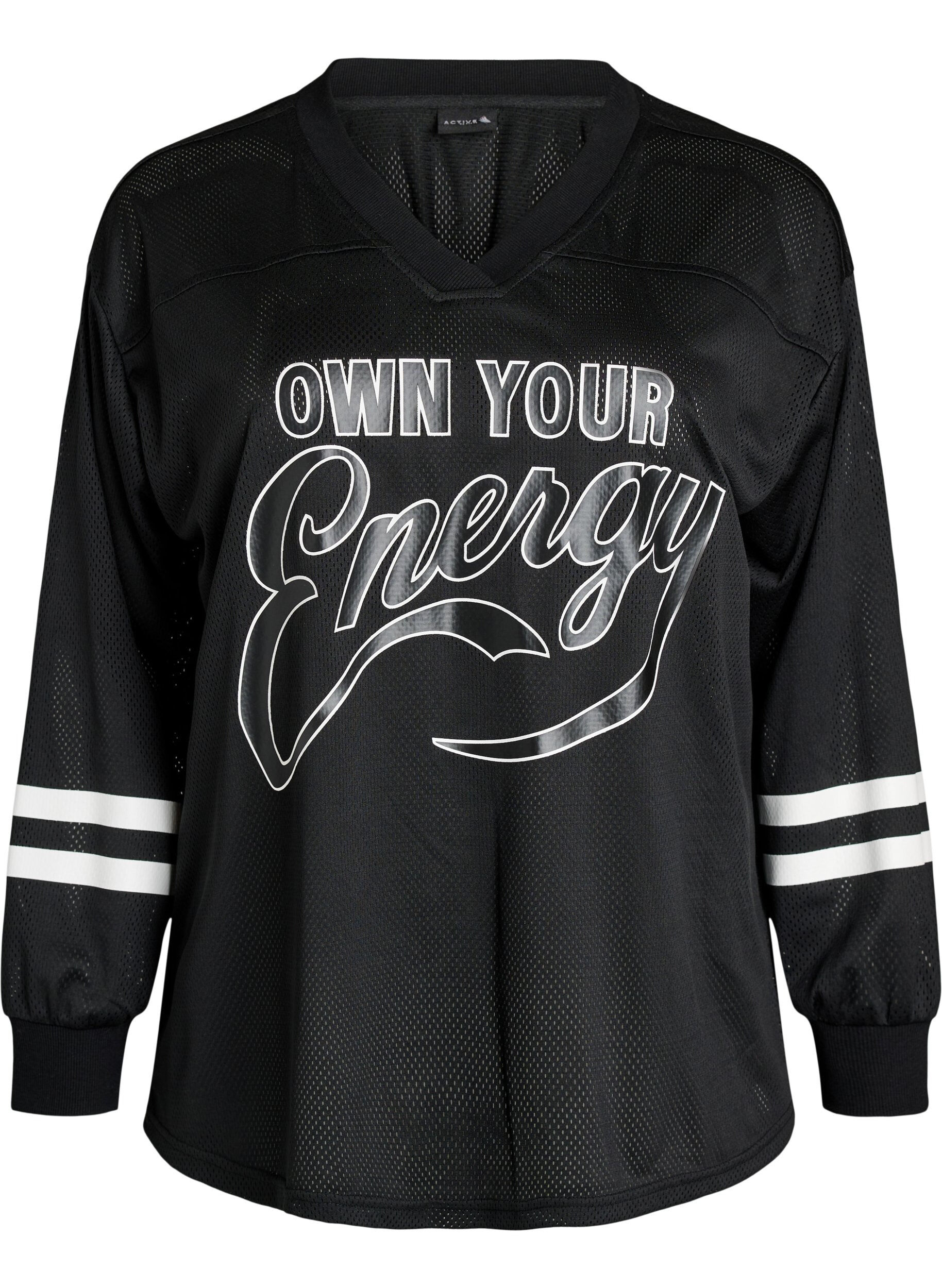 ZizzifashionSporty mesh top with text print, Black, Packshot image number 0