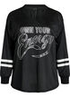 Sporty mesh top with text print, Black, Packshot image number 0