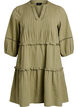3/4 sleeve cotton dress with ruffles, Green, Packshot image number 0