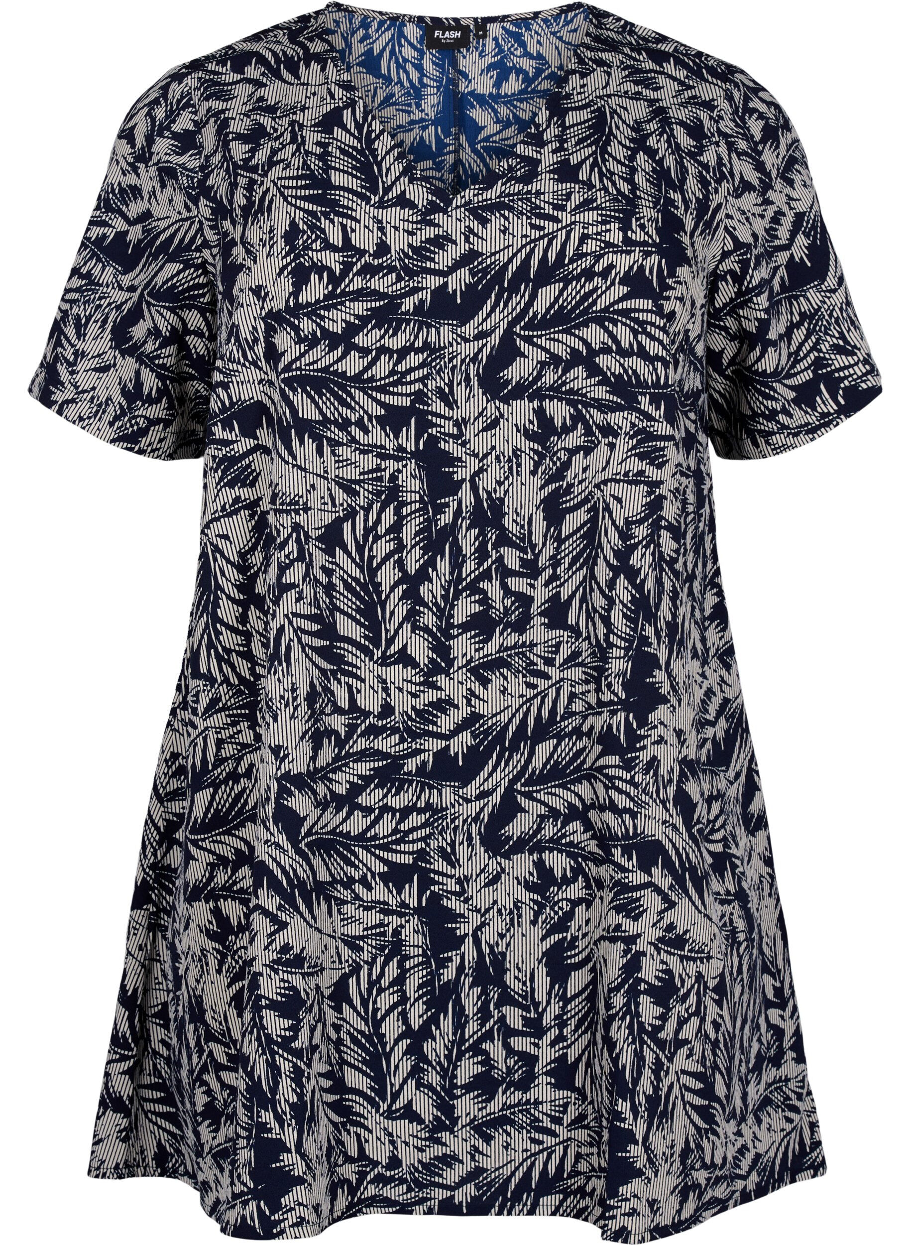 Zizzifashion FLASH - Tunic with v neck and print, Off White Blue Leaf, Packshot image number 0
