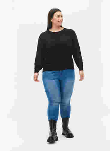 Plain coloured knitted jumper with rib details, Black, Model image number 2