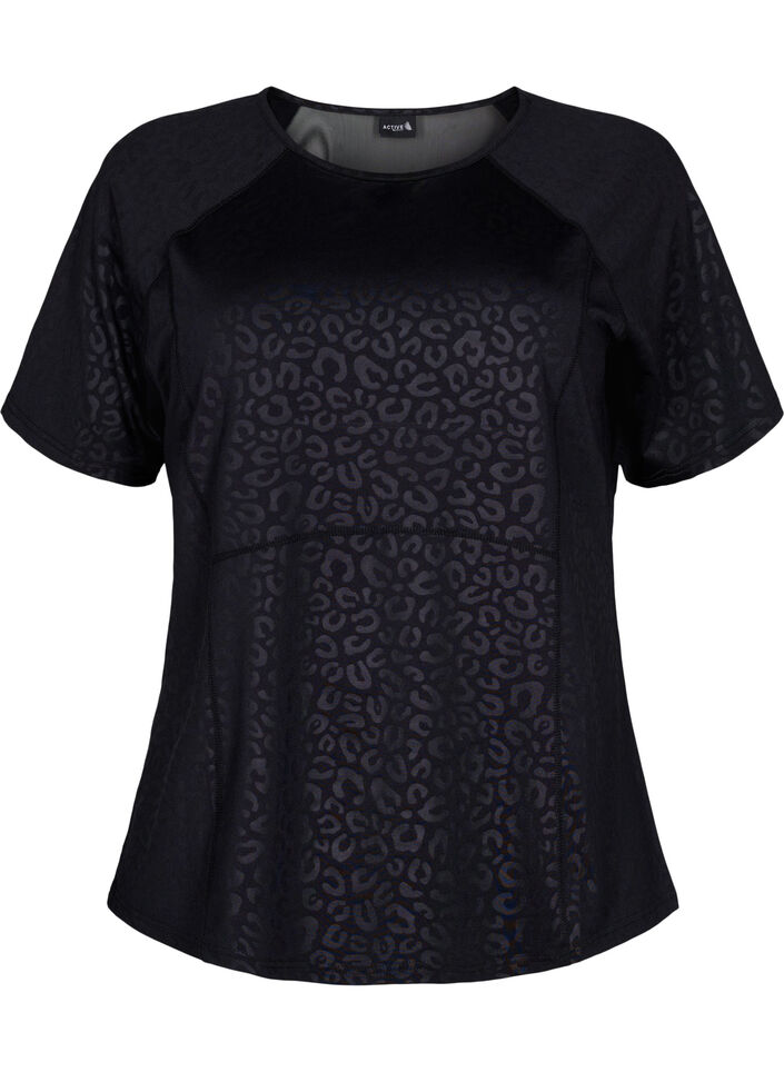 Workout t-shirt with print and mesh, Black, Packshot
