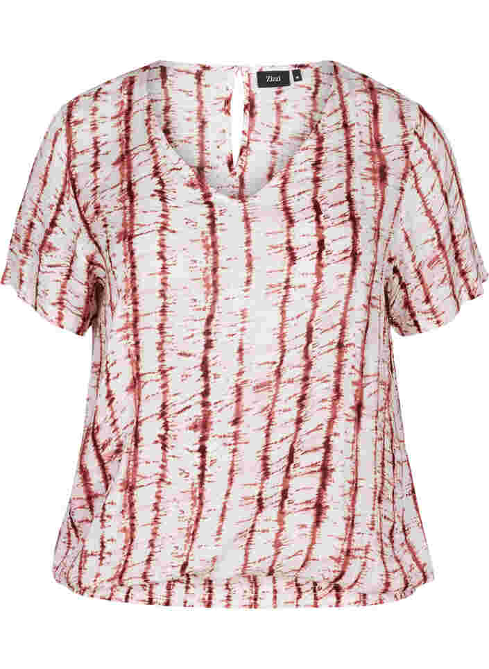 Viscose blouse with print and smock, TIE DYE PINK, Packshot image number 0