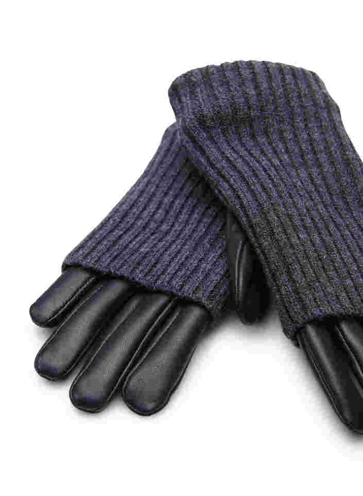 Leather gloves with knit, Black, Packshot image number 2
