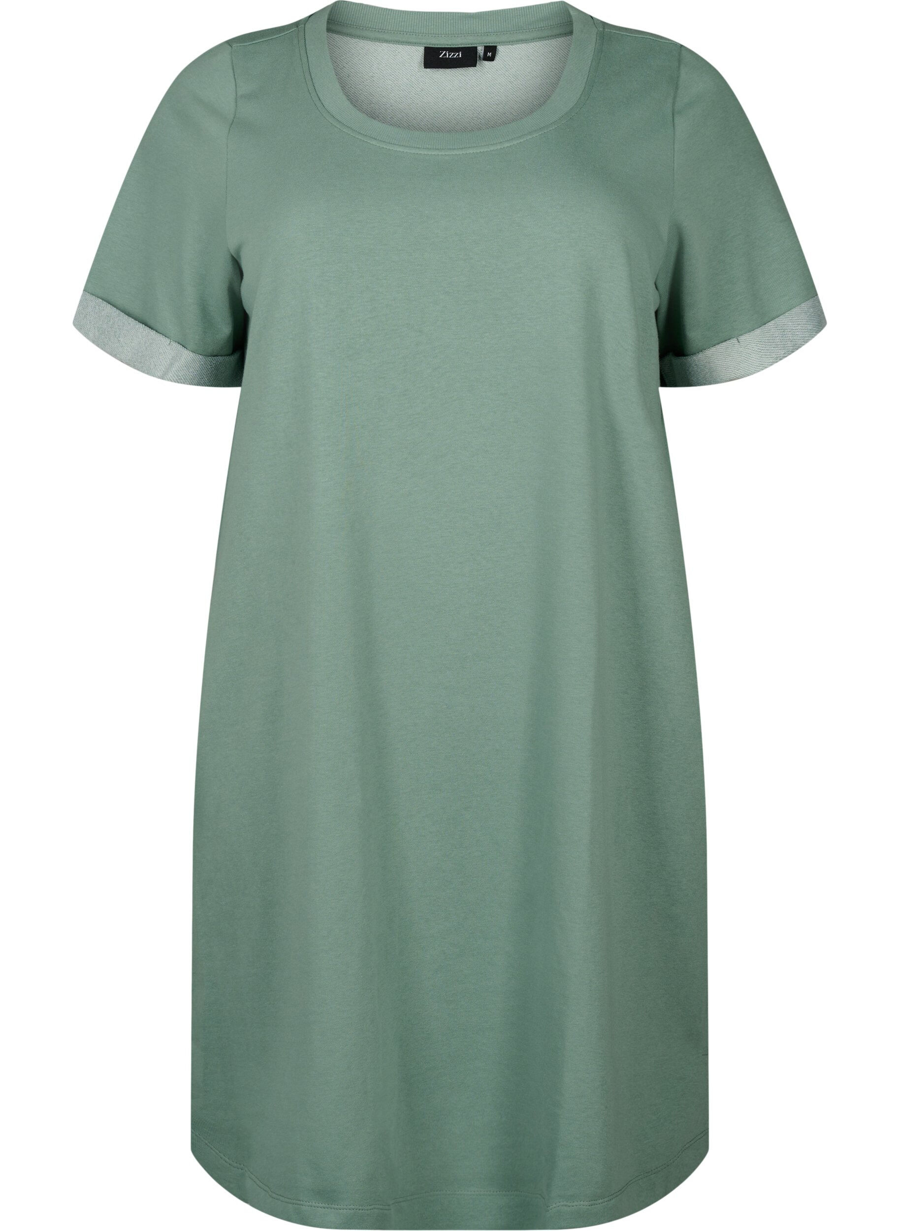 Zizzifashion Short-sleeved sweat dress with pockets, Chinois Green, Packshot image number 0