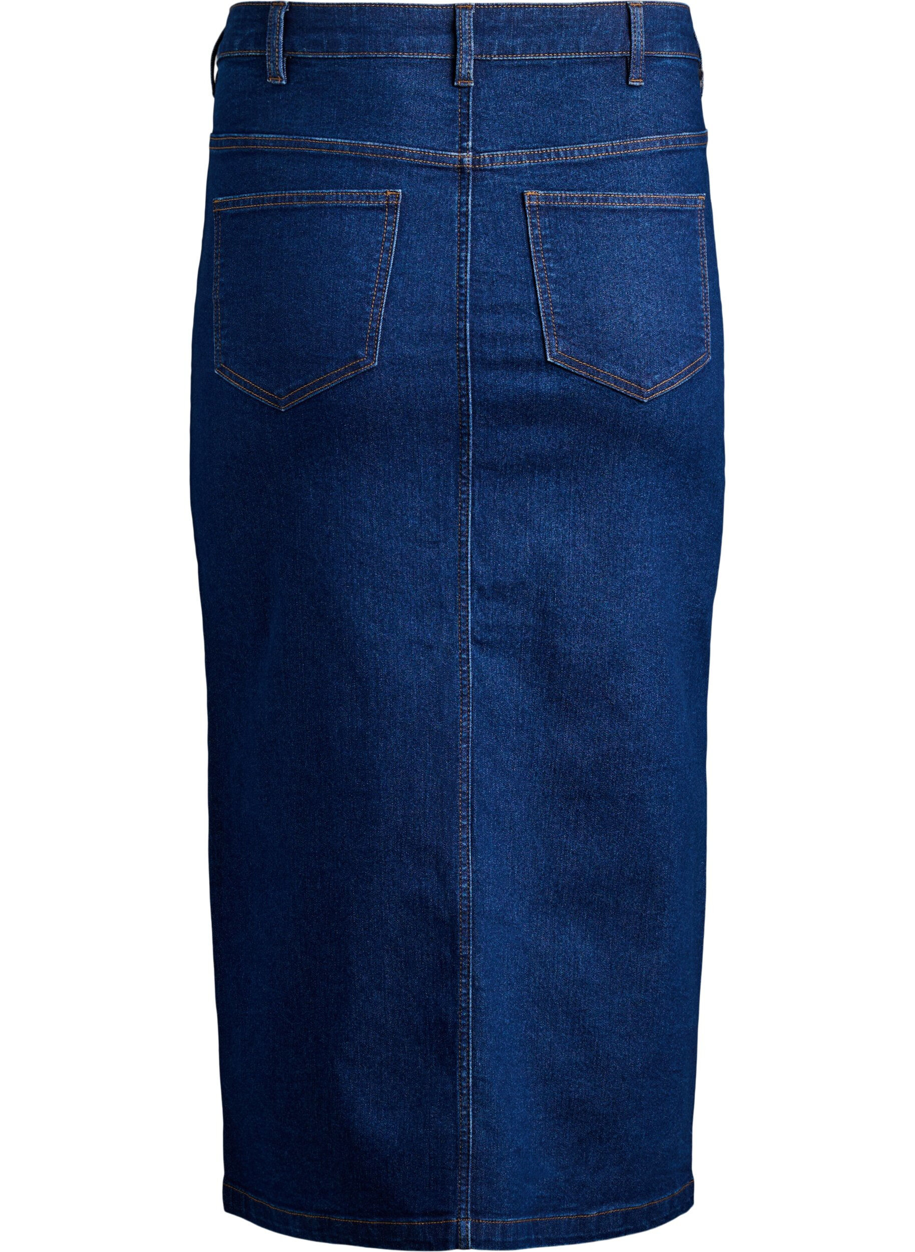 Zizzifashion FLASH - Midi denim skirt with a front slit, Blue, Packshot image number 1