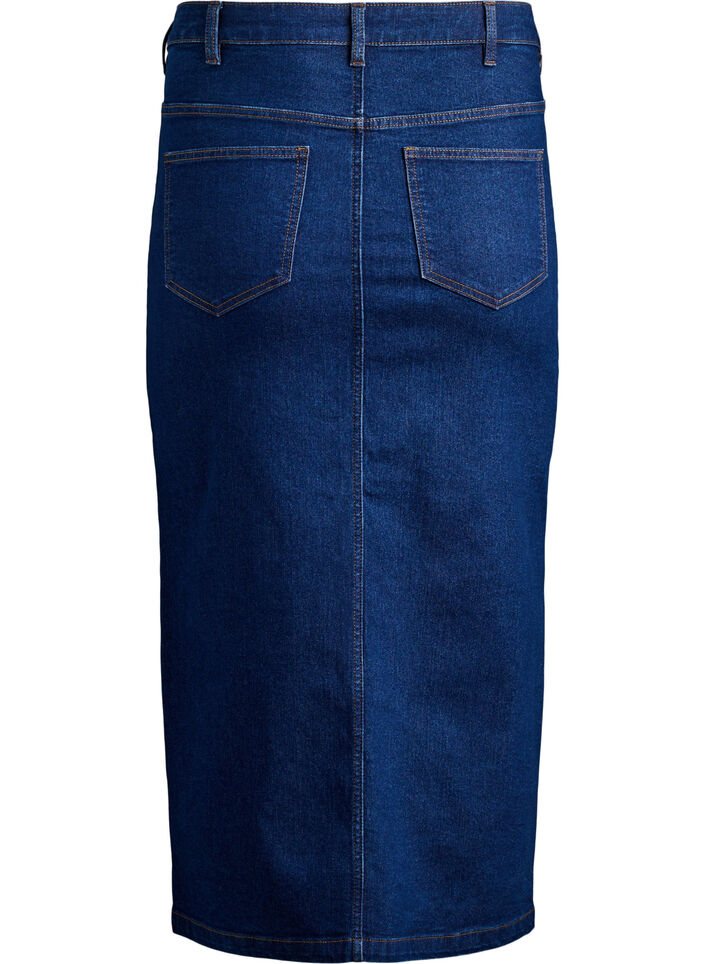 FLASH - Midi denim skirt with a front slit, Blue, Packshot image number 1