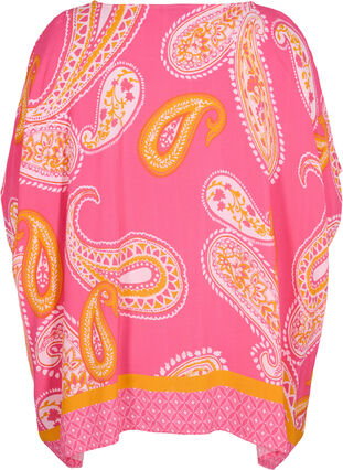 Printed short-sleeved viscose blouse, Pink Paisley, Packshot image number 1