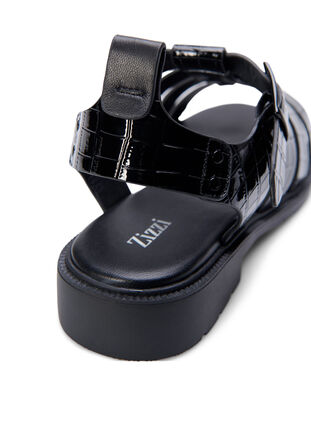 Wide fit sandal in shiny crocodile leather, Black, Packshot image number 4