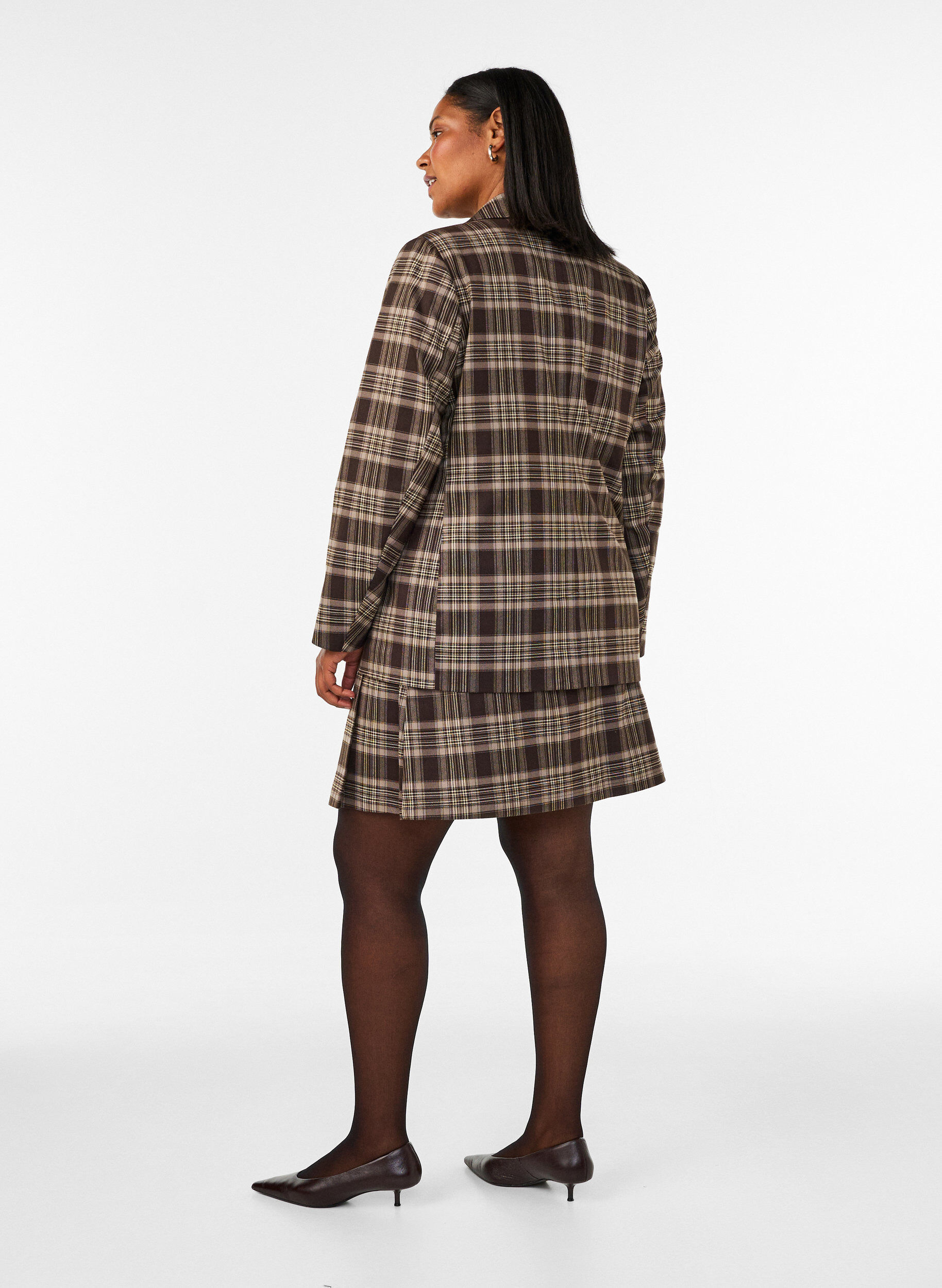 ZizzifashionShort checked skirt with A-line fit, Brown, Model image number 2