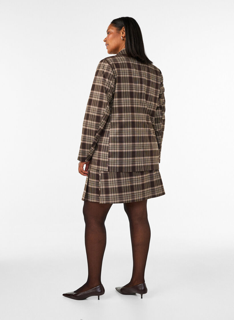 Short checked skirt with A-line fit, Brown, Model