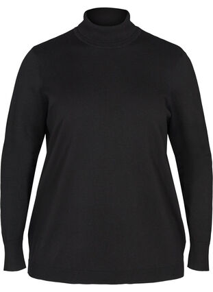 High neck knitted blouse made from a viscose mix, Black, Packshot image number 0