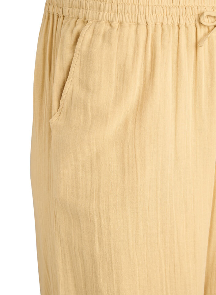 High-waisted cotton muslin trousers with loose legs, Yellow, Packshot image number 2