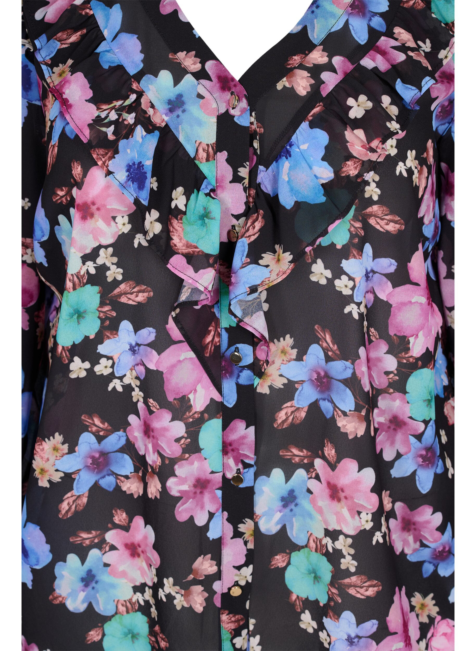 Zizzifashion Floral blouse with tassel details, Bright Fall Print, Packshot image number 2