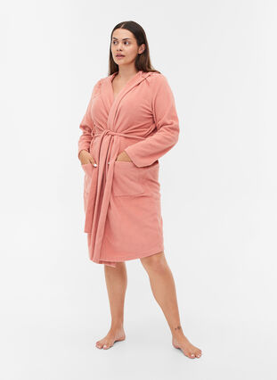 Bathrobe with hood and pockets, Rose, Model image number 2