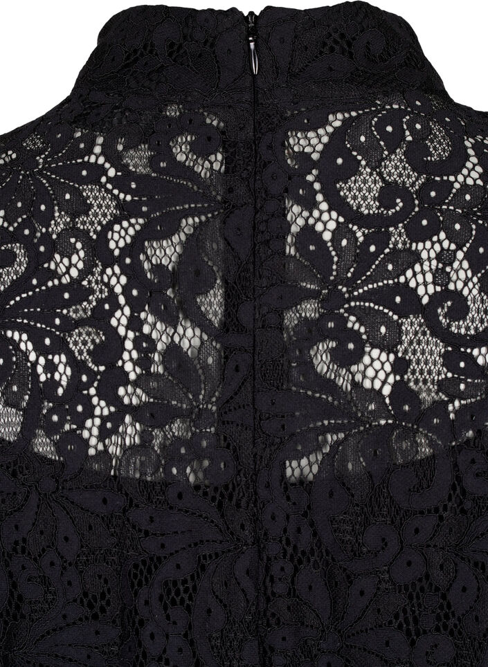 Long-sleeved lace dress with high neck, Black, Packshot image number 3