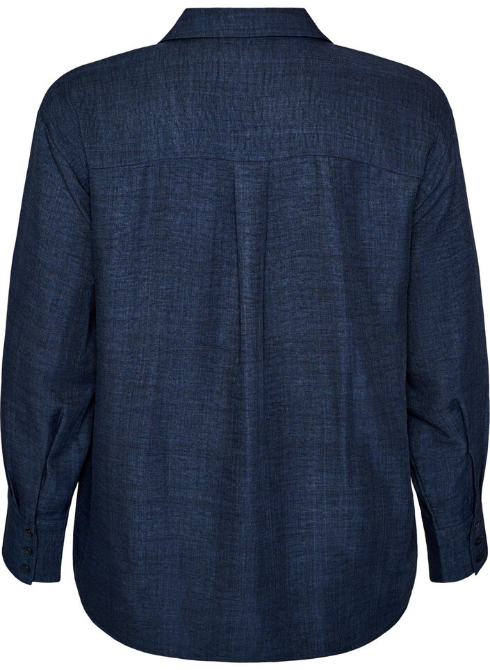 Loose shirt with V-neck, Blue, Packshot image number 1